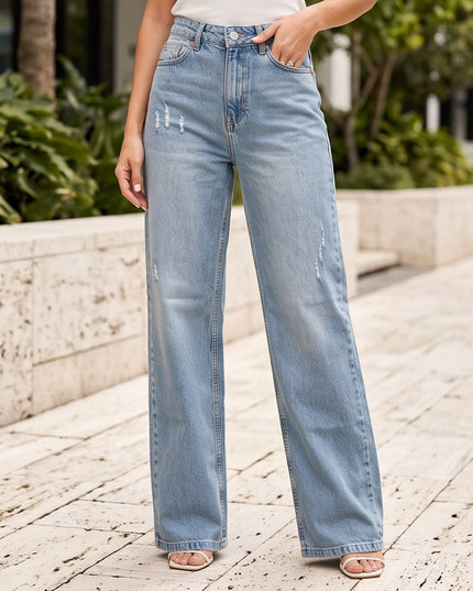 Denim Wide Leg Jeans-Women Wear