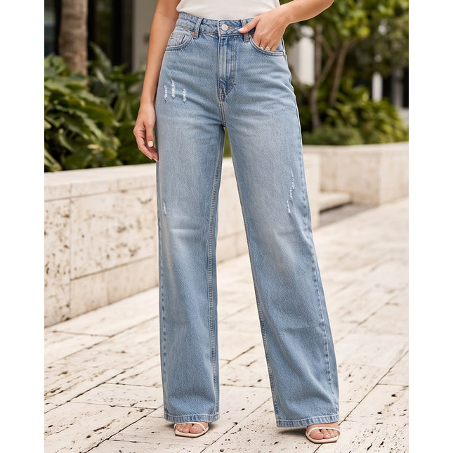 Denim Wide Leg Jeans-Women Wear