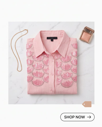 Scallop Embellished Shirt-Women