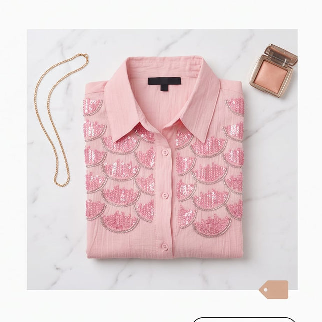 Scallop Embellished Shirt-Women