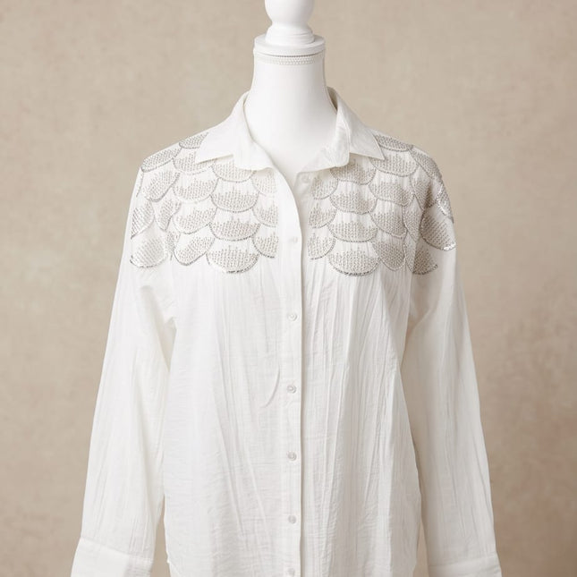 Scallop Embellished Shirt-Women