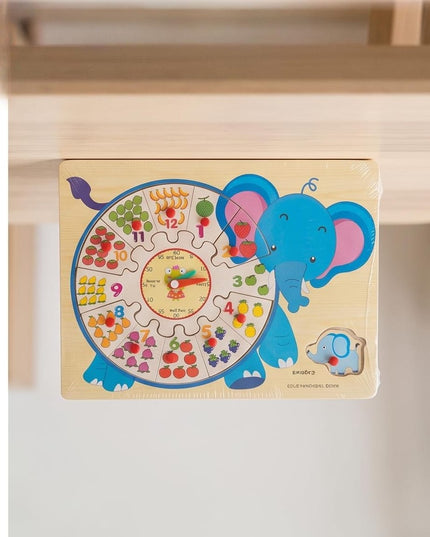 Wooden elephant Clock-Toys