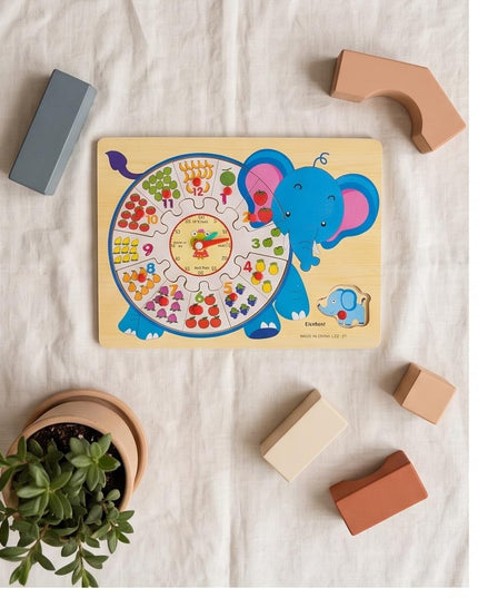 Wooden elephant Clock-Toys
