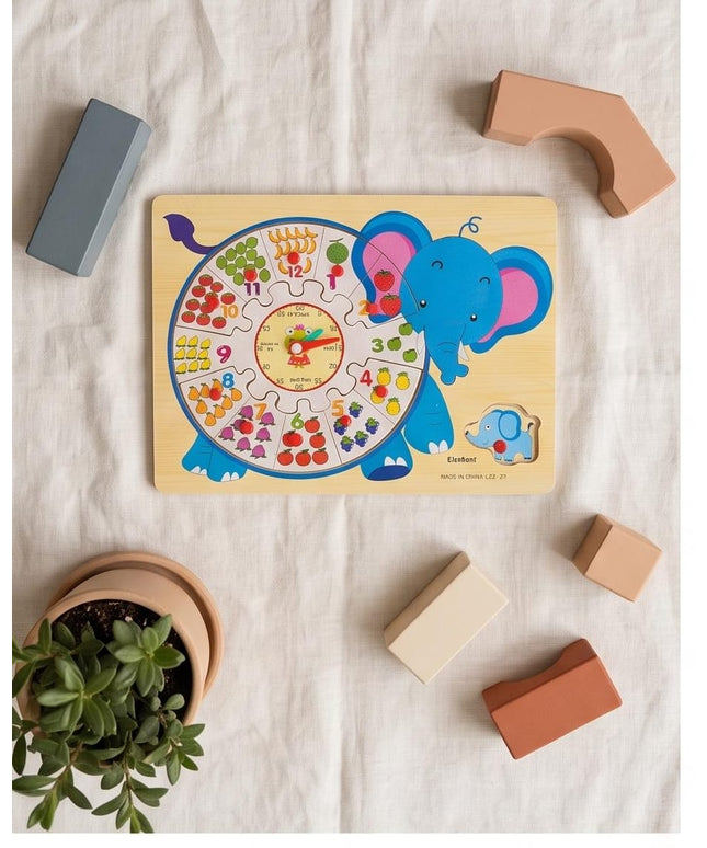 Wooden elephant Clock-Toys