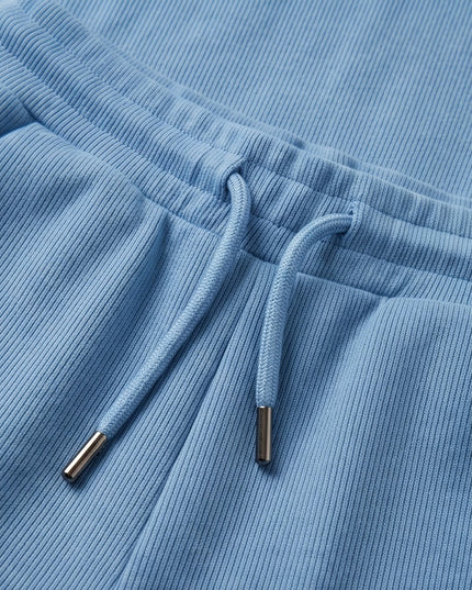 Brand Zee blue ribbed cotton loungewear shorts with an adjustable drawstring waistband and metallic aglets