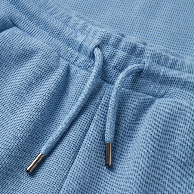 Brand Zee blue ribbed cotton loungewear shorts with an adjustable drawstring waistband and metallic aglets