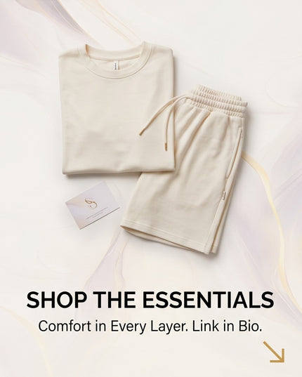 Brand Zee cream lounge set featuring a crew neck t-shirt and matching drawstring shorts with side pockets.