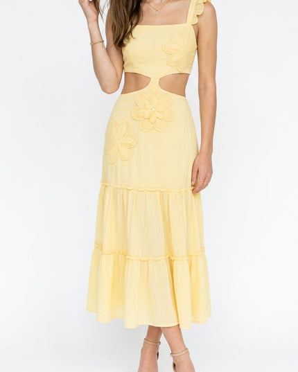 Floral Applique Cut Out Tiered Midi Dress