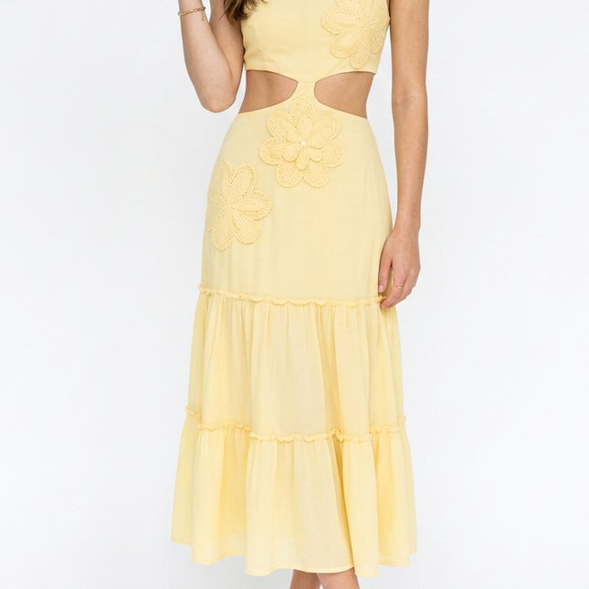 Floral Applique Cut Out Tiered Midi Dress