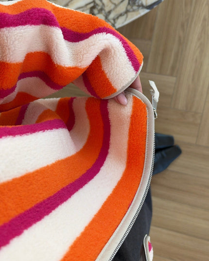 Vertical Striped Zip-Up Plush Jacket ORANGE