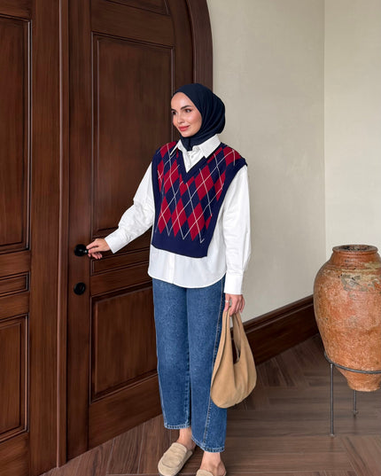 Triko with Tshirt - navy Blue and white