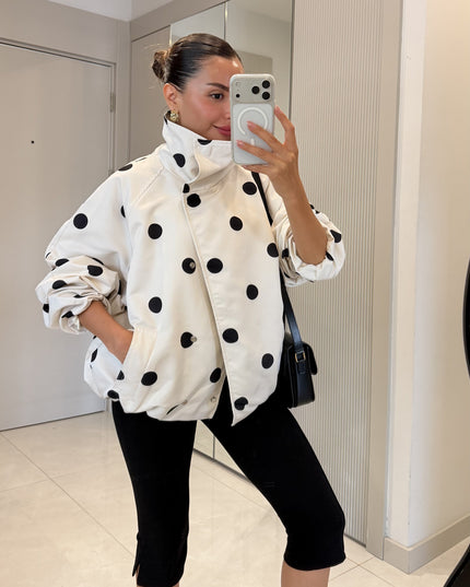 White Polka-Dot Oversized Jacket
