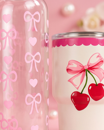 Offer bow and cherry drinkware