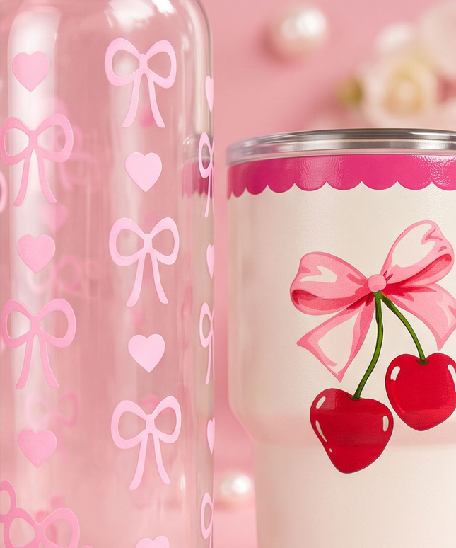 Offer bow and cherry drinkware