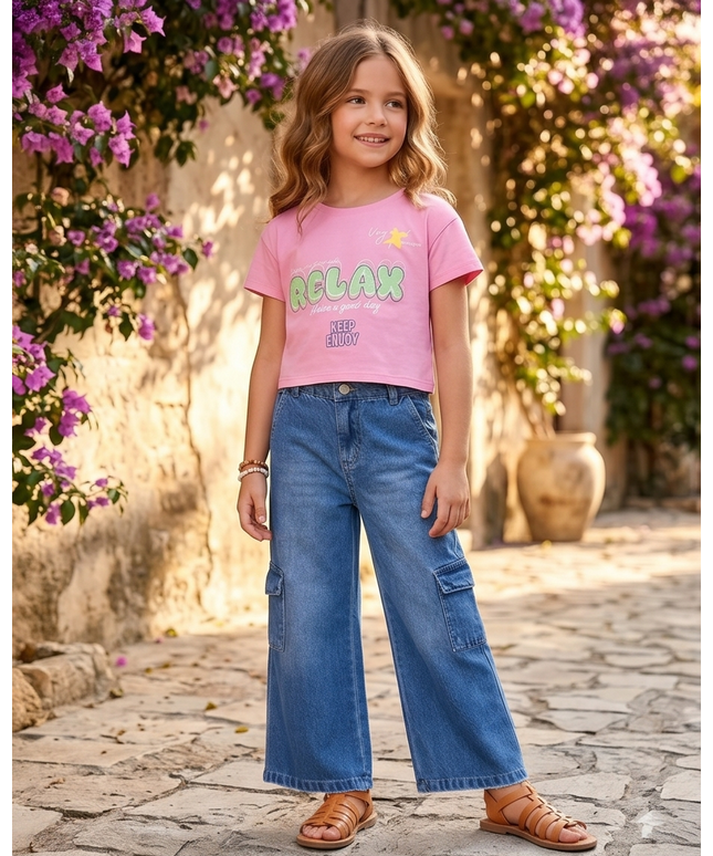 Tee and wide-leg denim
