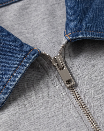 Cropped zip up top with denim collar Grey