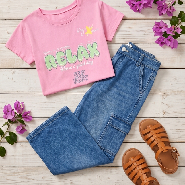Tee and wide-leg denim