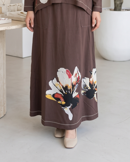 Floral Print Long Sleeve Top and Matching Maxi Skirt Set